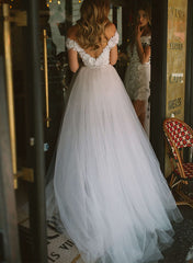 Off The Shoulder Sleeveless Wedding Dress with Detachable Sheath/Column