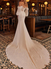 Off The Shoulder Trumpet/Mermaid Lace/Silk Like Satin Wedding Dress