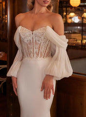 Off The Shoulder Trumpet/Mermaid Lace/Silk Like Satin Wedding Dress