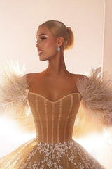 Off The Shoulder Wedding Dress Ankle Length Sweetheart Lace Bridal Gown