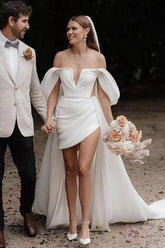 Off The Shoulder Wedding Dress With Detachable Train