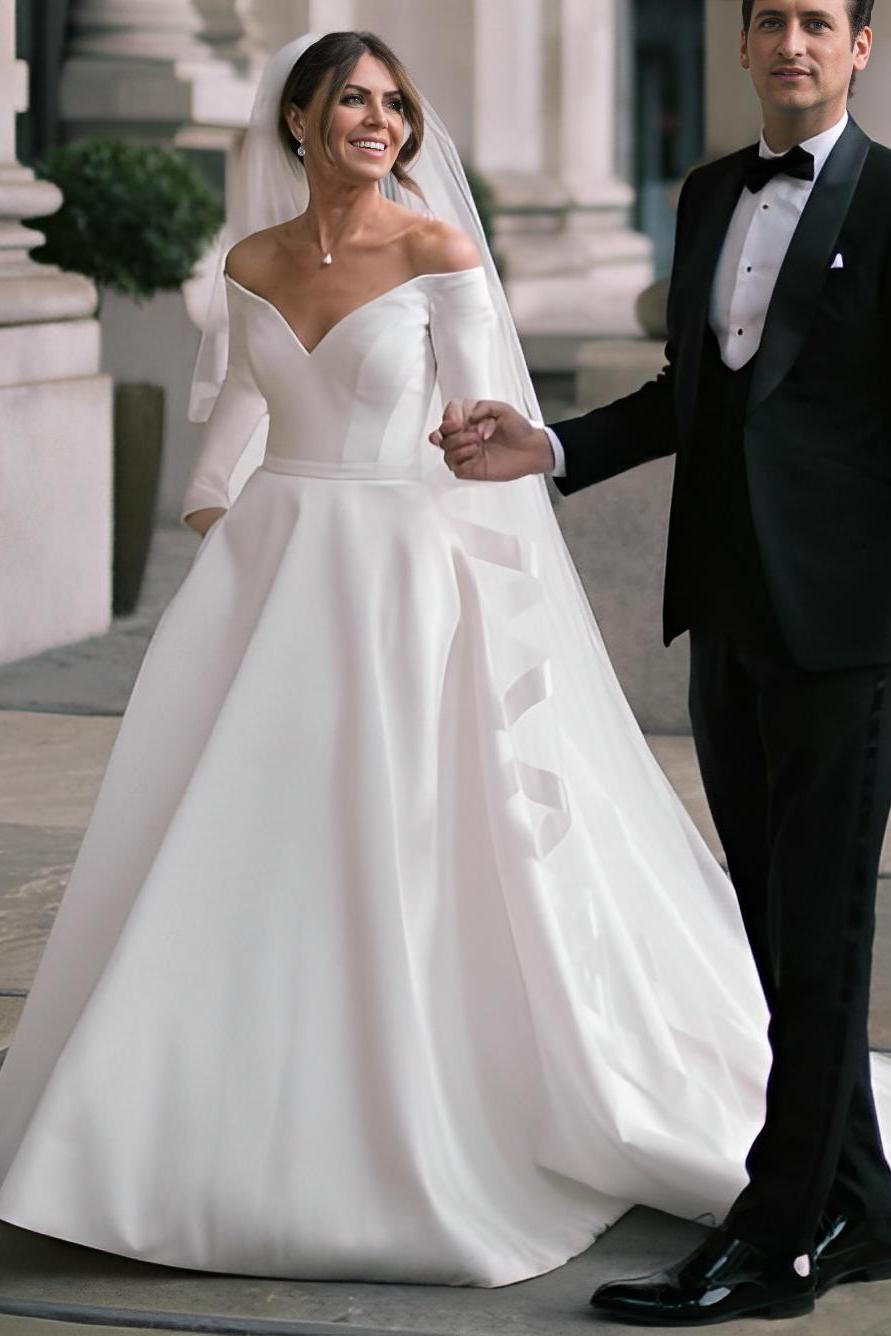 Off The Shoulder Wedding Dress with Elegant Ball Gown Long Sleeves