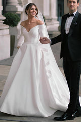Off The Shoulder Wedding Dress with Elegant Ball Gown Long Sleeves