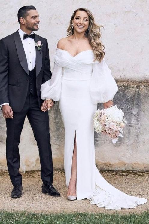 Off The Shoulder Wedding Dress with Long Puff Sleeves