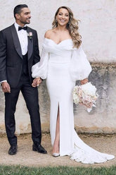 Off The Shoulder Wedding Dress with Long Puff Sleeves