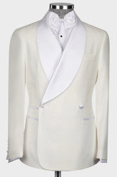 Off White Double Breasted Shawl Lapel Wedding Suit