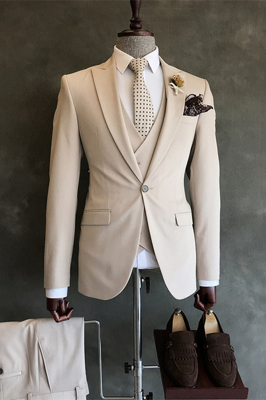 Off White Three Piece Peaked Lapel Prom Suit