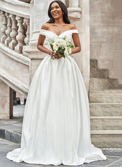 Off the Shoulder A Line Wedding Dress