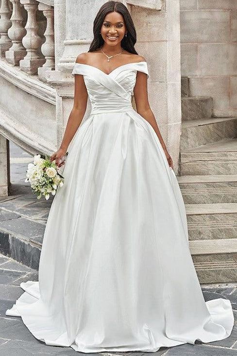 Off the Shoulder A Line Wedding Dress