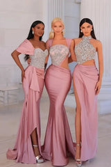 Off the Shoulder Beaded Prom Dresses Mermaid Evening Formal Dresses with Panel Train
