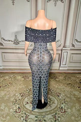 Off the Shoulder Formal Dress Mermaid Evening Dress with Beadings