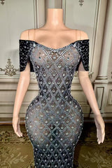 Off the Shoulder Formal Dress Mermaid Evening Dress with Beadings