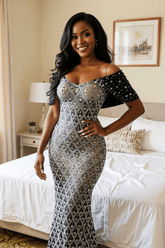 Off the Shoulder Formal Dress Mermaid Evening Dress with Beadings