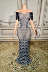 Off the Shoulder Formal Dress Mermaid Evening Dress with Beadings