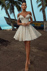 Off the Shoulder Homecoming Dresses A Line Lace Short Cocktail Dresses