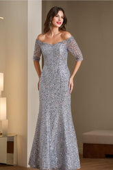 Off-the-Shoulder Mermaid/Trumpet Mother of the Bride & Groom Dresses with Half Sleeves