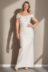 Off-the-Shoulder Plus Size Floor-Length Mother of the Bride Sheath Dress with Ruffles
