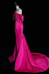 Off the Shoulder Prom Dress Mermaid Rose Red Long Satin Formal Dress Evening Dress
