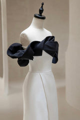 Off the Shoulder Prom Dress Satin Black/Ivory Long Evening Dress