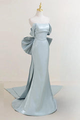 Off the Shoulder Satin Blue Prom Dress Long Formal Dress Evening Dress