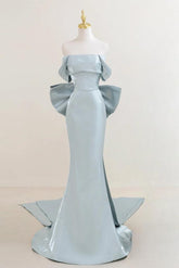 Off the Shoulder Satin Blue Prom Dress Long Formal Dress Evening Dress