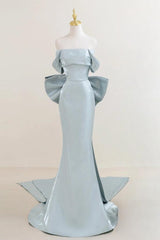 Off the Shoulder Satin Blue Prom Dress Long Formal Dress Evening Dress