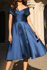 Off-the-Shoulder Satin Mother of the Bride Dresses in A-Line/Princess Style