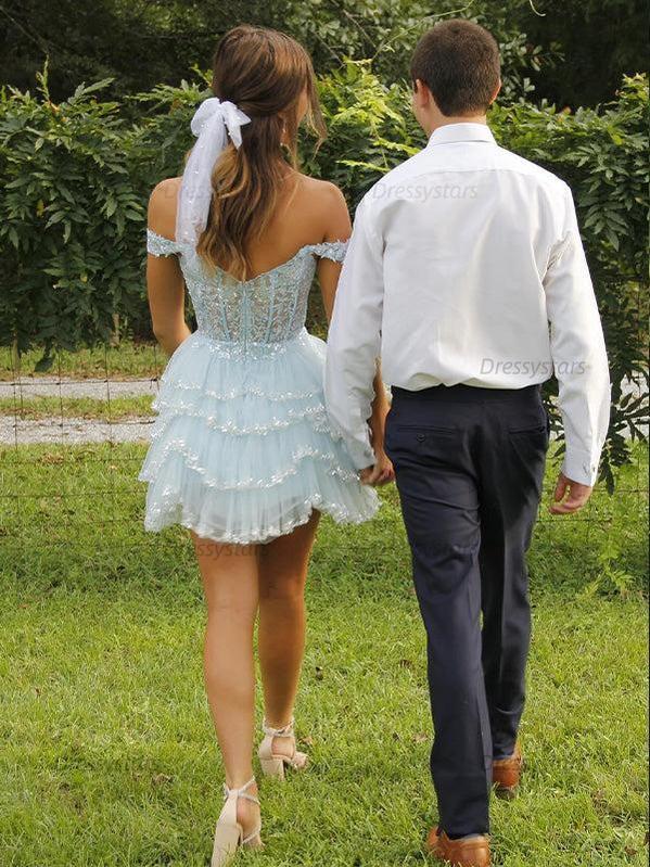 Dressystars Off the Shoulder Sequin Ruffle Short Homecoming Dress