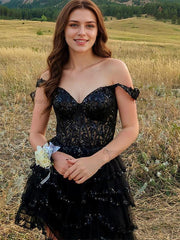 Dressystars Off the Shoulder Sequin Ruffle Short Homecoming Dress