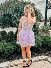 Dressystars Off the Shoulder Sequin Ruffle Short Homecoming Dress