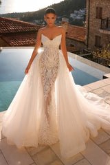 Sweetheart Wedding Dress Mermaid Lace Appliques Bridal Dress with Panel Train