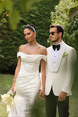 Dressystars Off The Shoulder Beach Wedding Dress Satin Mermaid Bridal Gown