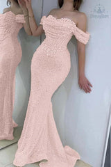 Off The Shoulder Prom Dresses Mermaid Sequined Evening Formal Dresses