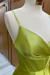 Olive Green Prom Dress Corset Lace Up A Line Long Formal Dress Evening Dress
