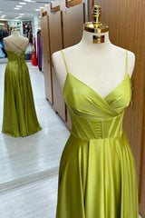 Olive Green Prom Dress Corset Lace Up A Line Long Formal Dress Evening Dress