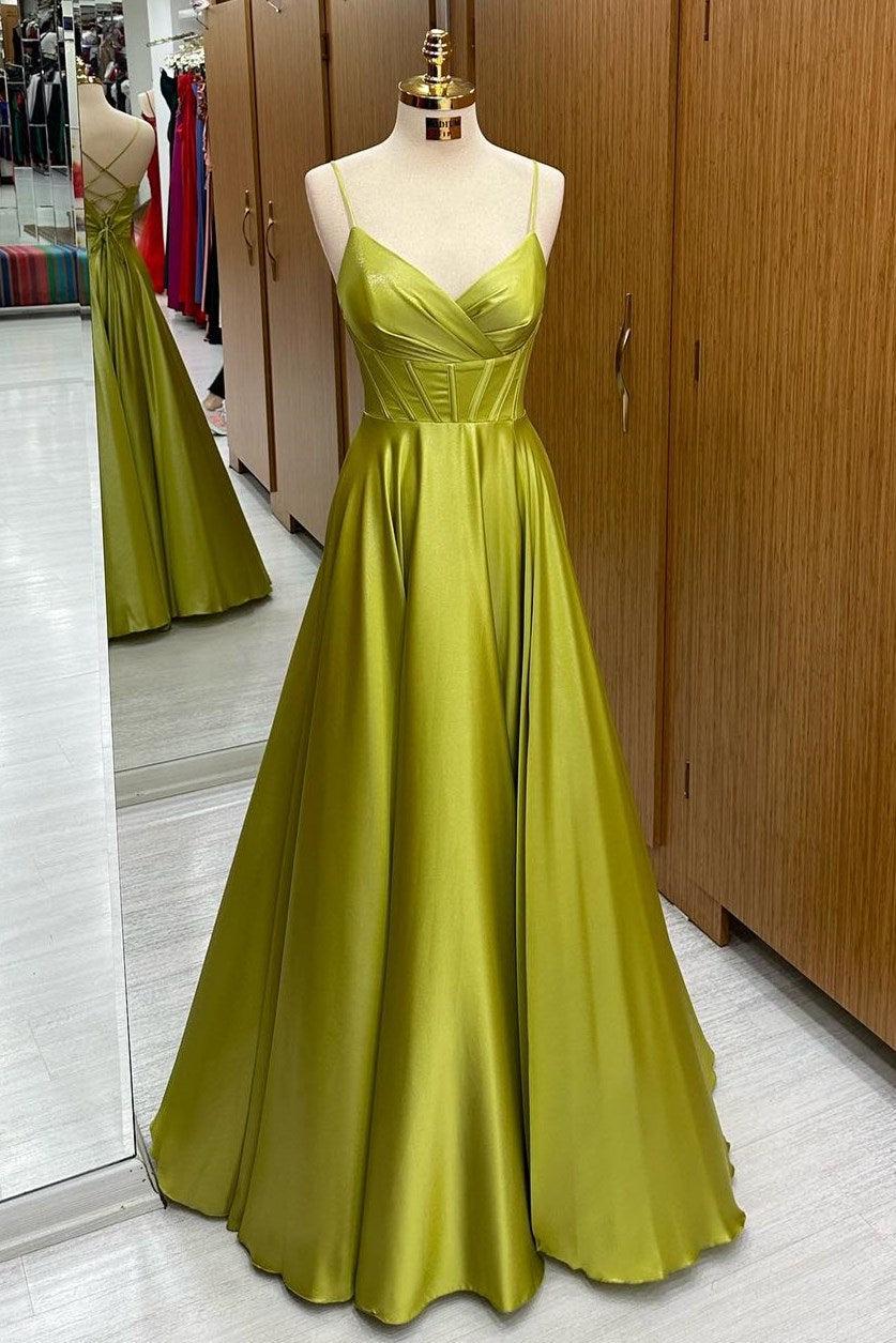 Olive Green Prom Dress Corset Lace Up A Line Long Formal Dress Evening Dress