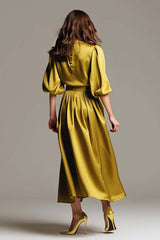 Dressystars Olive Satin A-Line Long Evening Dress With Sleeves