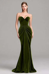Dressystars Olive Velvet Mermaid Weetheart Ruched Long Corset Prom Dress