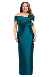 One-Shoulder Floor-Length Plus Size Mother of the Bride Sheath Dress with Bow