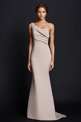 One Shoulder Khaki Wedding Guest Dress Mermaid Long Formal Dress