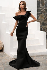 One Shoulder Mermaid Black Prom Dress Evening Dress