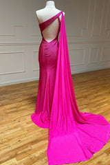 One Shoulder Prom Dress Glitter Mermaid Pink Long Evening Dress