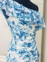 Dressystars One Shoulder Ruffled Ruched Empire Floral Homecoming Dress