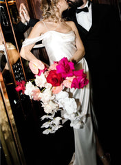 One Shoulder Sheath Column Slit Silk Like Satin Wedding Dress