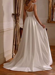 One Shoulder Sheath/Column Wedding Dress With Train and Split Front