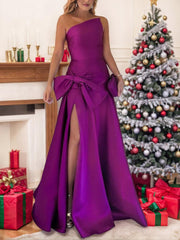 One-Shoulder Sleeveless A-Line Floor-Length Mother of the Bride Dress with Side Split