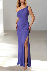 One-Shoulder Sleeveless Floor-Length Sheath/Column Gown for the Mother of the Bride with Beaded Details