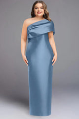 One-Shoulder Sleeveless Plus Size Floor-Length Sheath Dress with Bowknot for Mother of the Bride