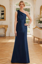 One-Shoulder Sleeveless Satin Mother of the Bride Dress with Bowknot Sheath/Column