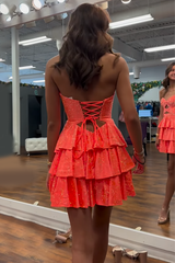 Orange A Line Homecoming Dresses Tiered Short Cocktail Dresses With Beading